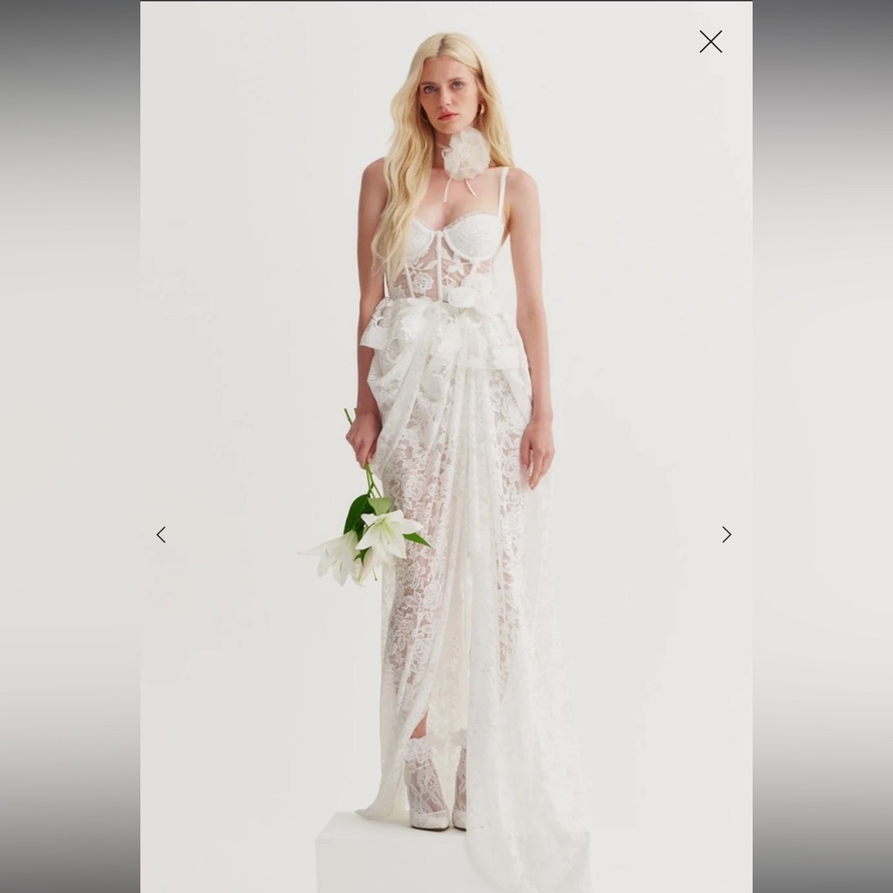 For Love And Lemons Alora Bridal Gown White Lace Maxi Dress